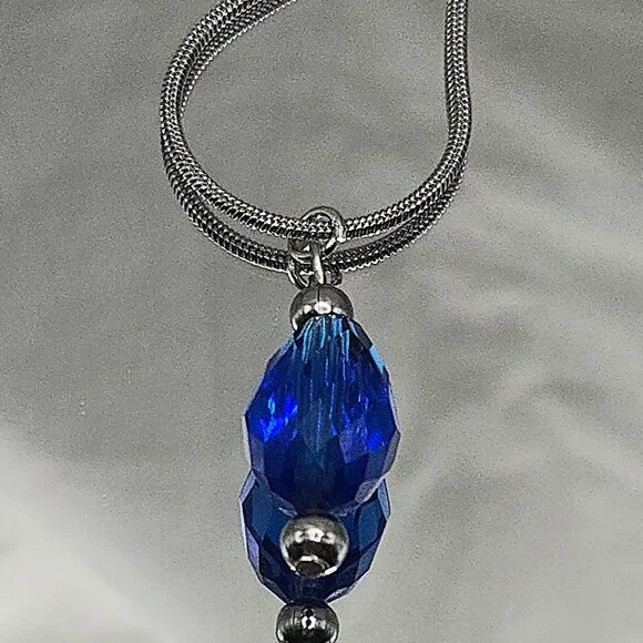 Stainless Steel Cobalt Blue Crystal Necklace and Earings Set - Picture 5 of 12
